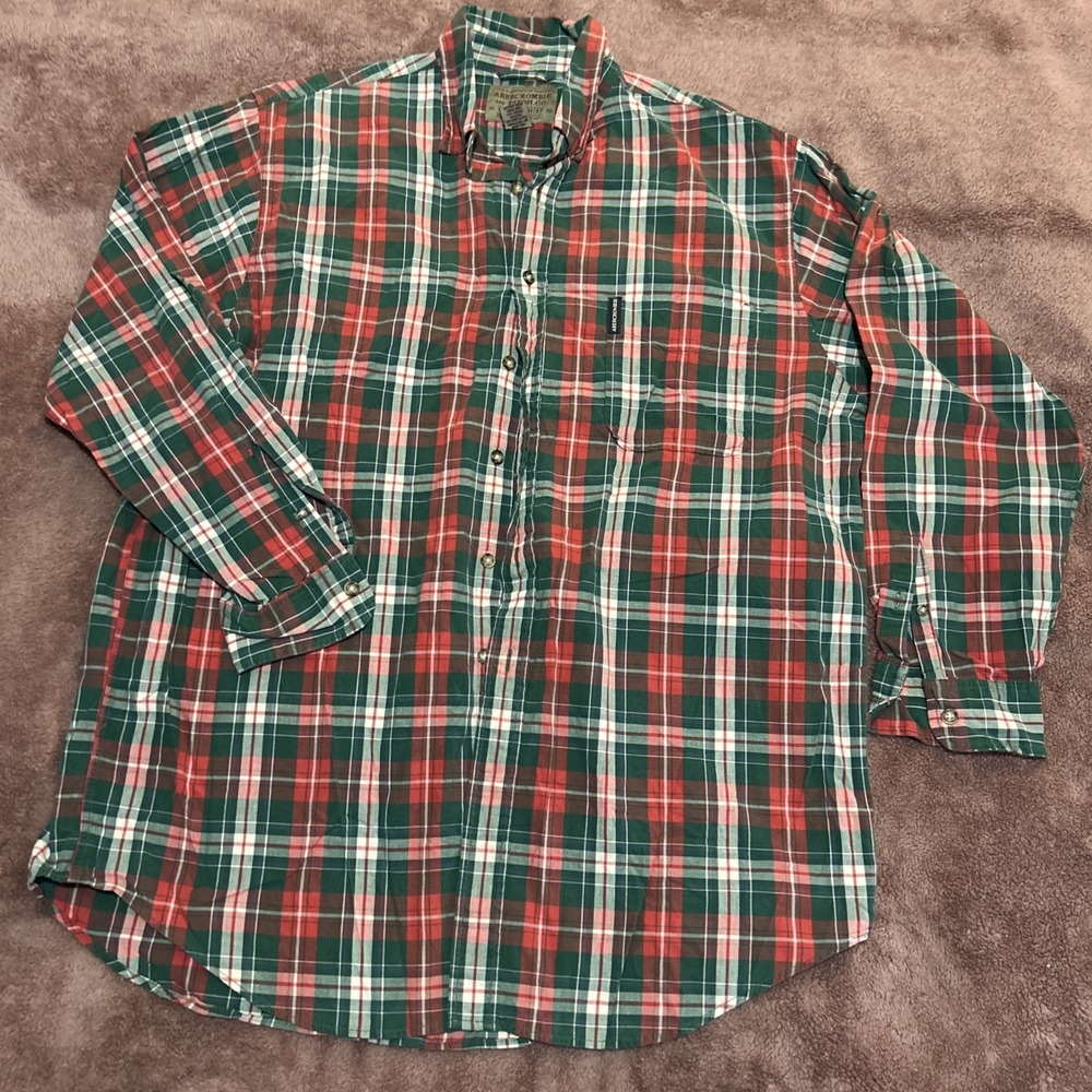 Vintage Abercrombie & Fitch The Big Shirt Red Plaid Size Large 27.5x33
